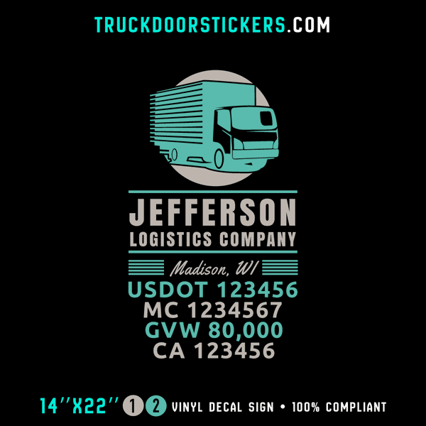 Truck Door Decal, Company Name, Location, USDOT, MC, GVW, CA