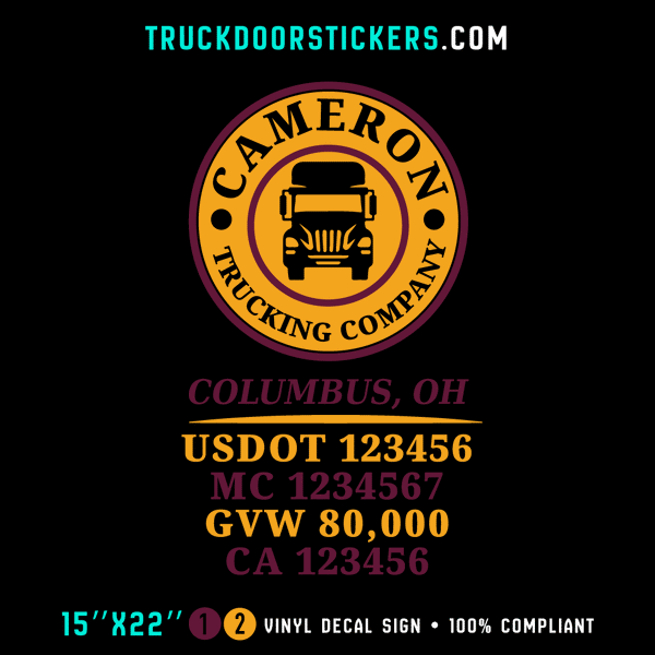 Truck Door Decal, Company Name, Location, USDOT, MC, GVW, CA