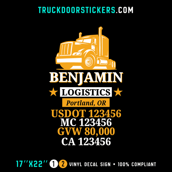 Truck Door Decal, Company Name, Location, USDOT, MC, GVW, CA