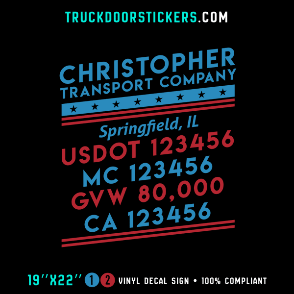 Truck Door Decal, Company Name, Location, USDOT, MC, GVW, CA