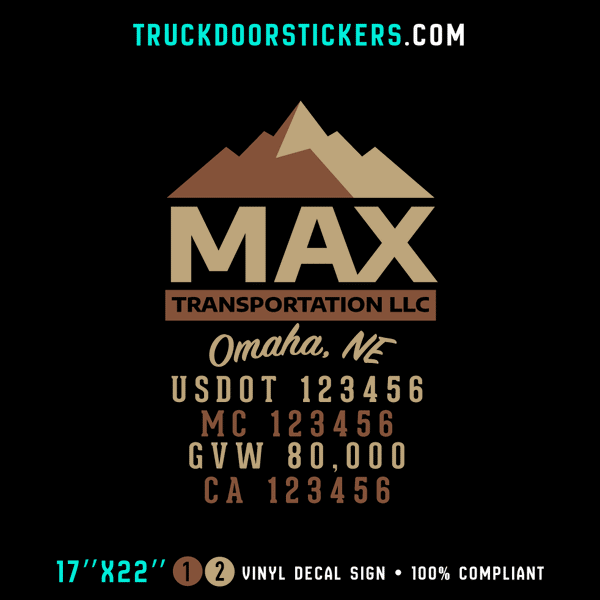 Truck Door Decal, Company Name, Location, USDOT, MC, GVW, CA