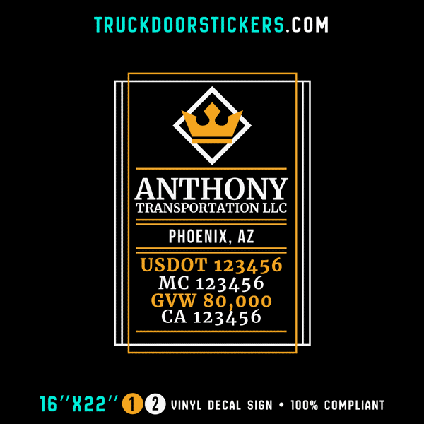 Truck Door Decal, Company Name, Location, USDOT, MC, GVW, CA