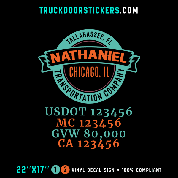 Truck Door Decal, Company Name, Location, USDOT, MC, GVW, CA