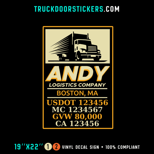 Truck Door Decal, Company Name, Location, USDOT, MC, GVW, CA