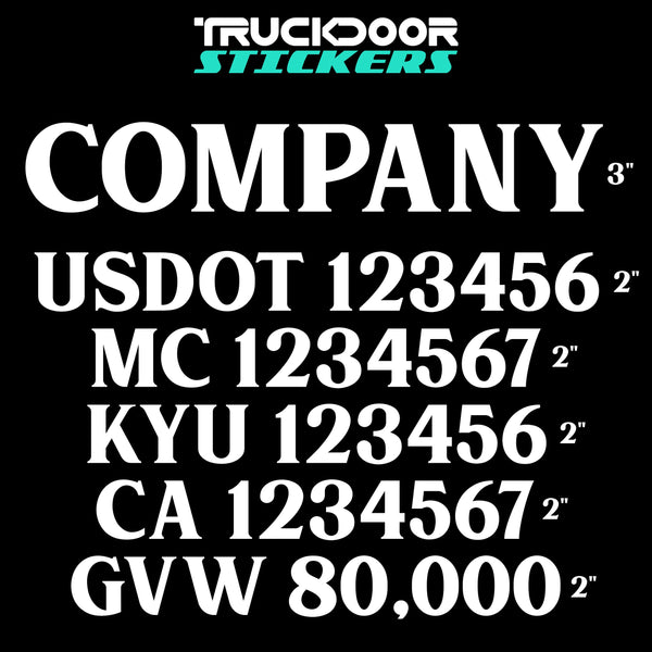 company name usdot mc kyu ca gvw decal sicker