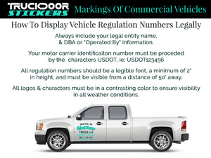 Marking of commercial vehicles usdot decal lettering