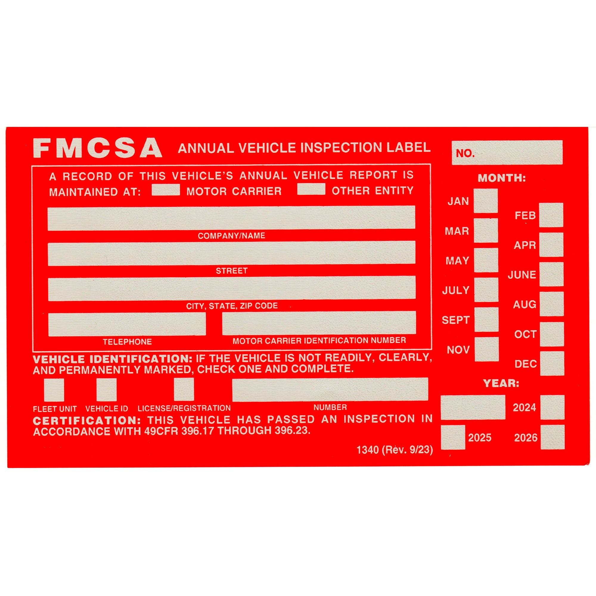 Red FMCSA Annual Vehicle Inspection Label Sticker Decal For Compliance