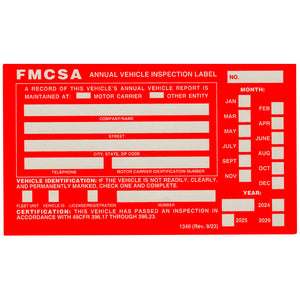 Red FMCSA Annual Vehicle Inspection Label Sticker Decal For Compliance