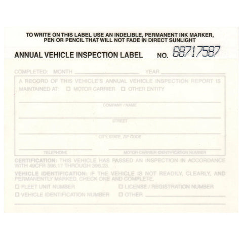 White FMCSA Annual Vehicle Inspection Label Sticker Decal For Compliance