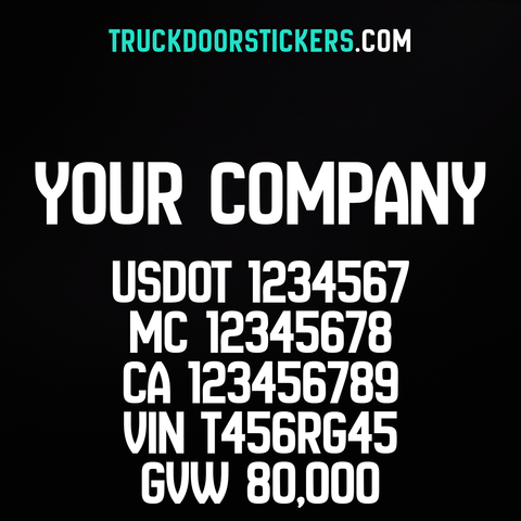 Company Name Truck Decal with regulation numbers
