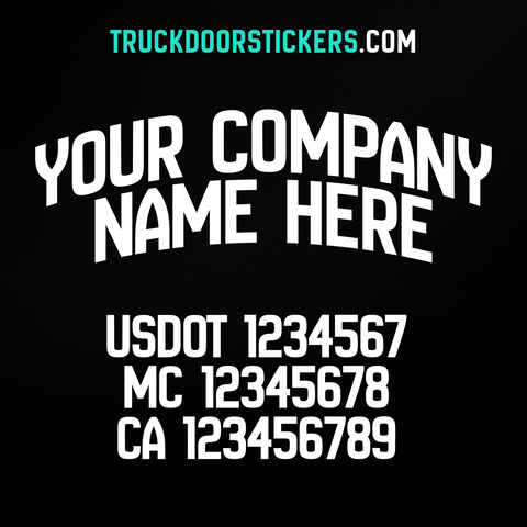 Arched company name decal with usdot, mc, gvw numbers