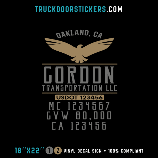 Truck Door Decal, Company Name, Location, USDOT, MC, GVW, CA