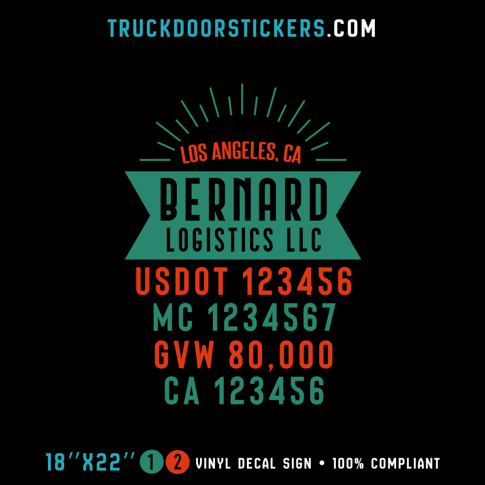 Truck Door Decal, Company Name, Location, USDOT, MC, GVW, CA