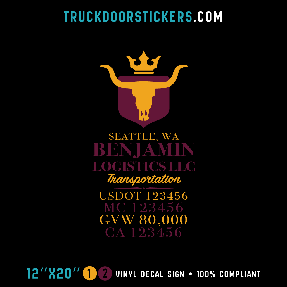 Truck Door Decal, Company Name, Location, USDOT, MC, GVW, CA