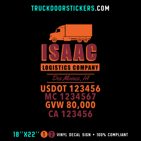 Truck Door Decal, Company Name, Location, USDOT, MC, GVW, CA