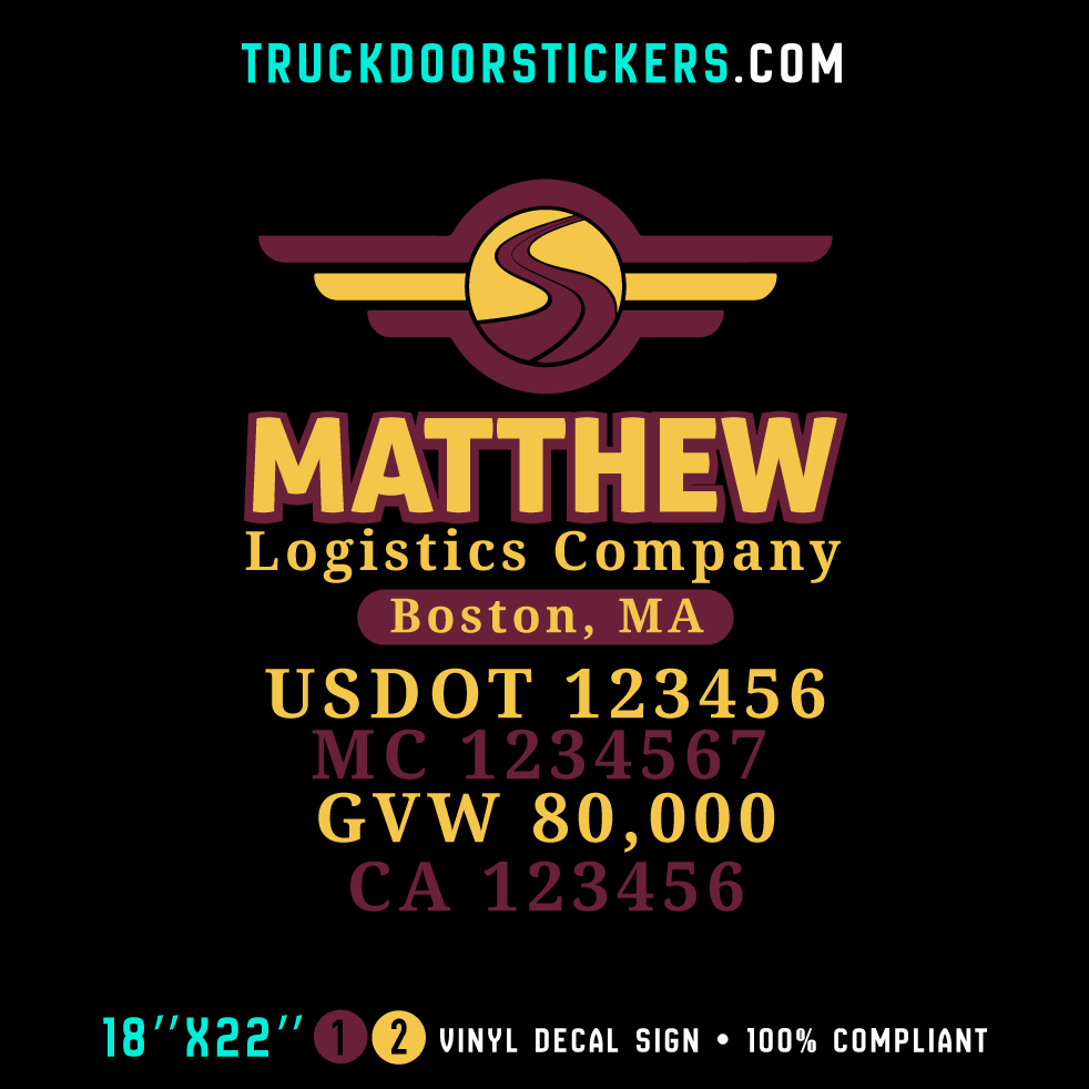 Truck Door Decal, Company Name, Location, USDOT, MC, GVW, CA