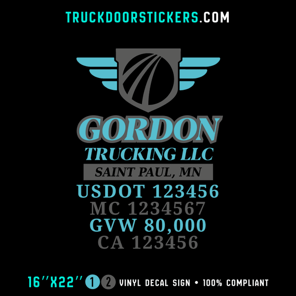 Truck Door Decal, Company Name, Location, USDOT, MC, GVW, CA