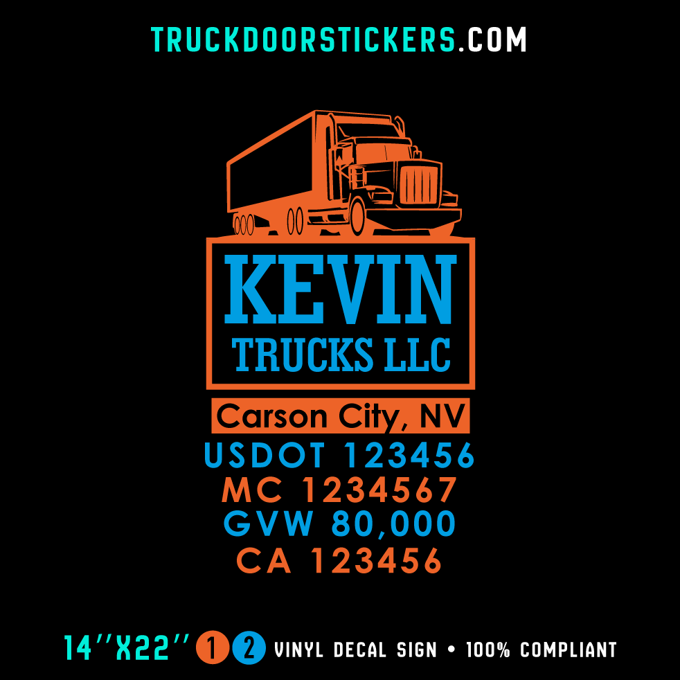 Truck Door Decal, Company Name, Location, USDOT, MC, GVW, CA