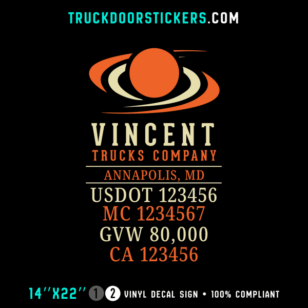 Truck Door Decal, Company Name, Location, USDOT, MC, GVW, CA