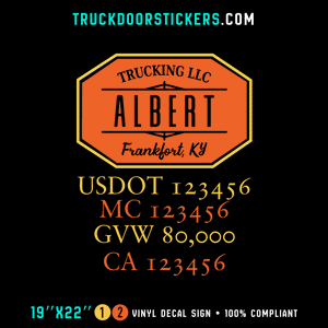 Truck Door Decal, Company Name, Location, USDOT, MC, GVW, CA