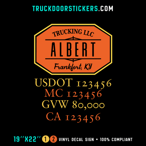 Truck Door Decal, Company Name, Location, USDOT, MC, GVW, CA