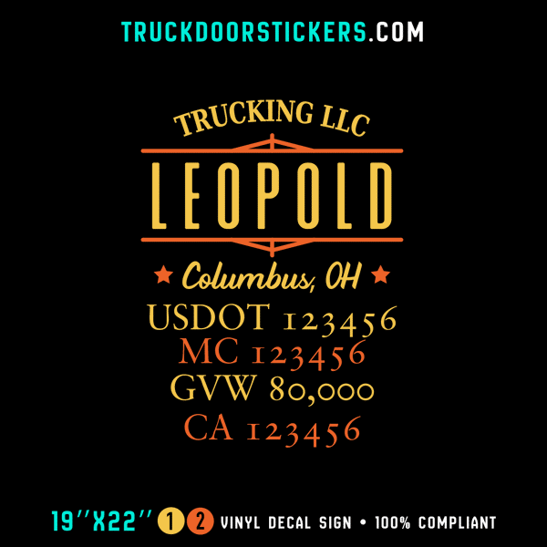 Truck Door Decal, Company Name, Location, USDOT, MC, GVW, CA