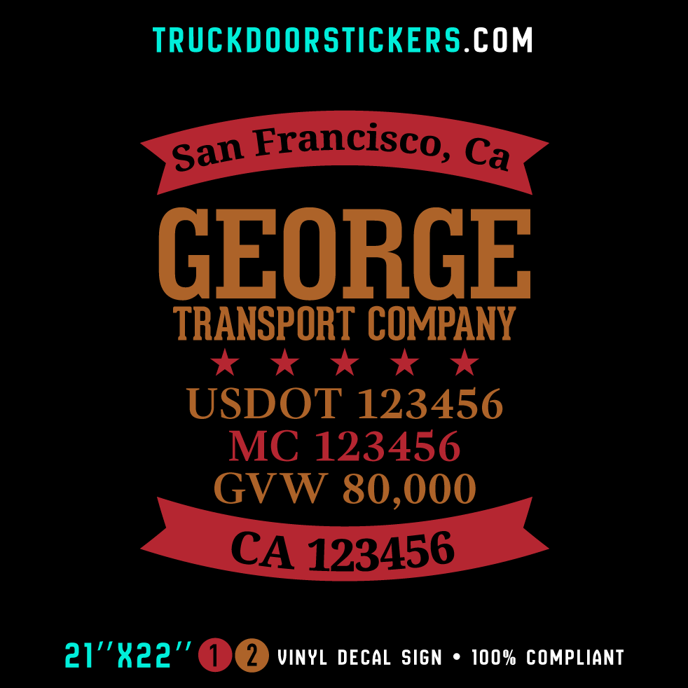 Truck Door Decal, Company Name, Location, USDOT, MC, GVW, CA