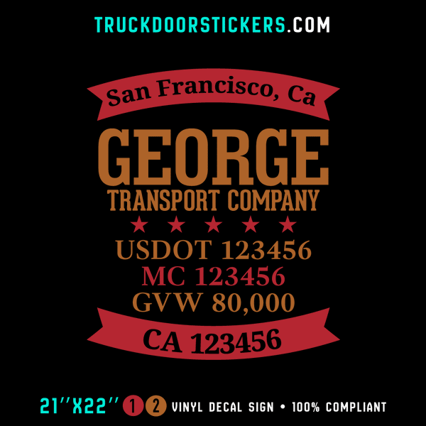 Truck Door Decal, Company Name, Location, USDOT, MC, GVW, CA