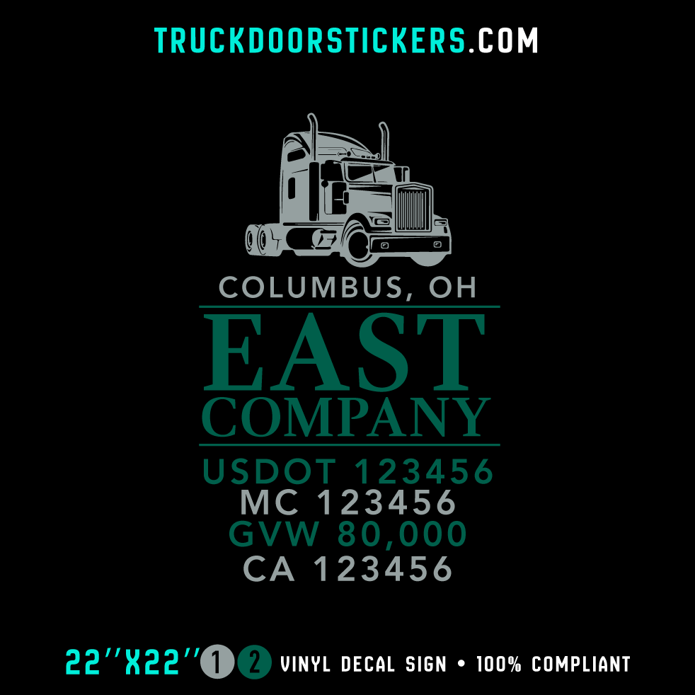 Truck Door Decal, Company Name, Location, USDOT, MC, GVW, CA