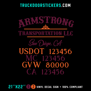 Truck Door Decal, Company Name, Location, USDOT, MC, GVW, CA