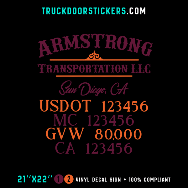 Truck Door Decal, Company Name, Location, USDOT, MC, GVW, CA