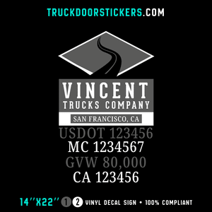 Truck Door Decal, Company Name, Location, USDOT, MC, GVW, CA