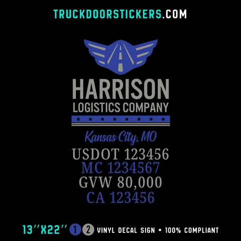 Truck Door Decal, Company Name, Location, USDOT, MC, GVW, CA