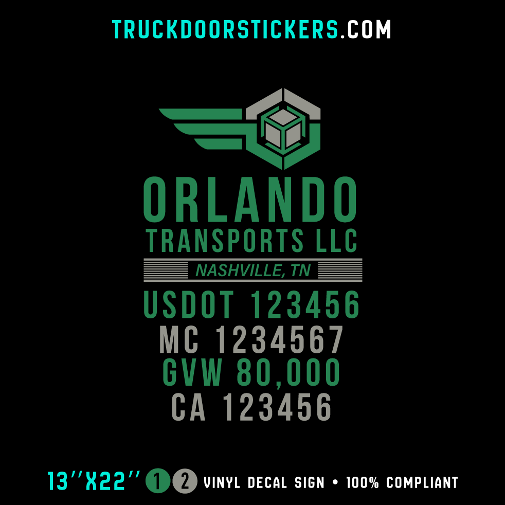 Truck Door Decal, Company Name, Location, USDOT, MC, GVW, CA