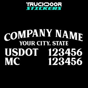 arched company name, city, usdot & mc decal sticker