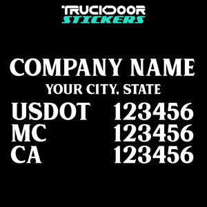 company name, city, usdot, mc & ca decal sticker