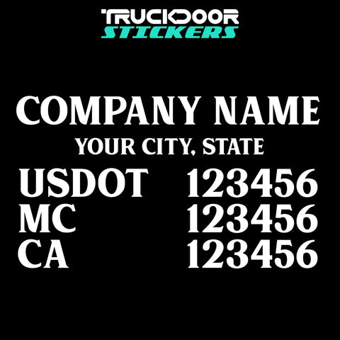 company name, city, usdot, mc & ca decal sticker