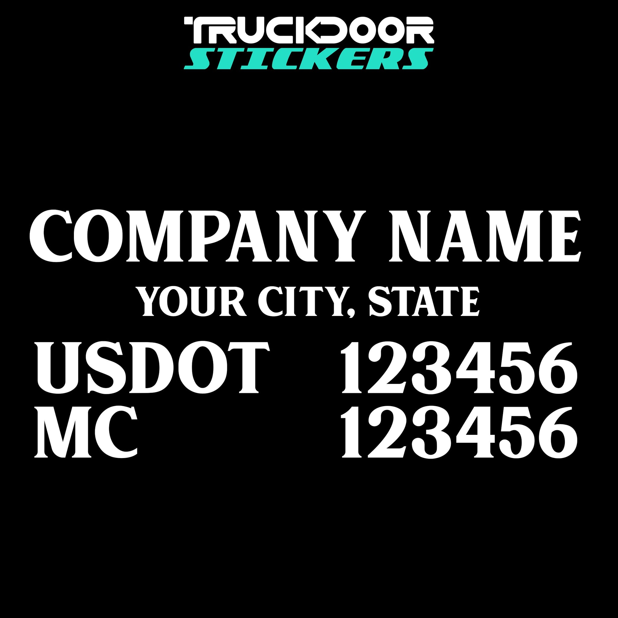 company name, city, usdot & mc decal sticker