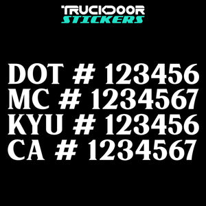 dot mc kyu ca number decal