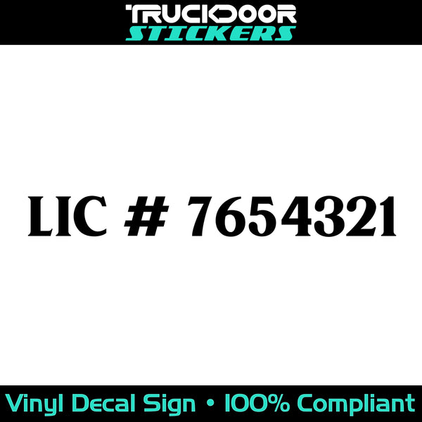 LIC # number sticker