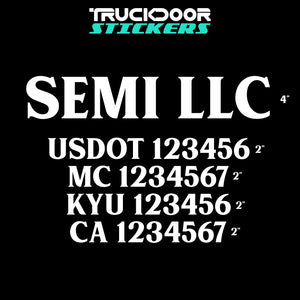 semi truck door decal with usdot mc kyu ca decal sticker