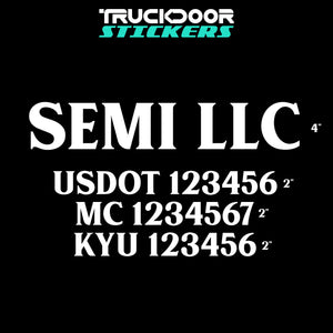 semi truck door decal with usdot mc kyu 
