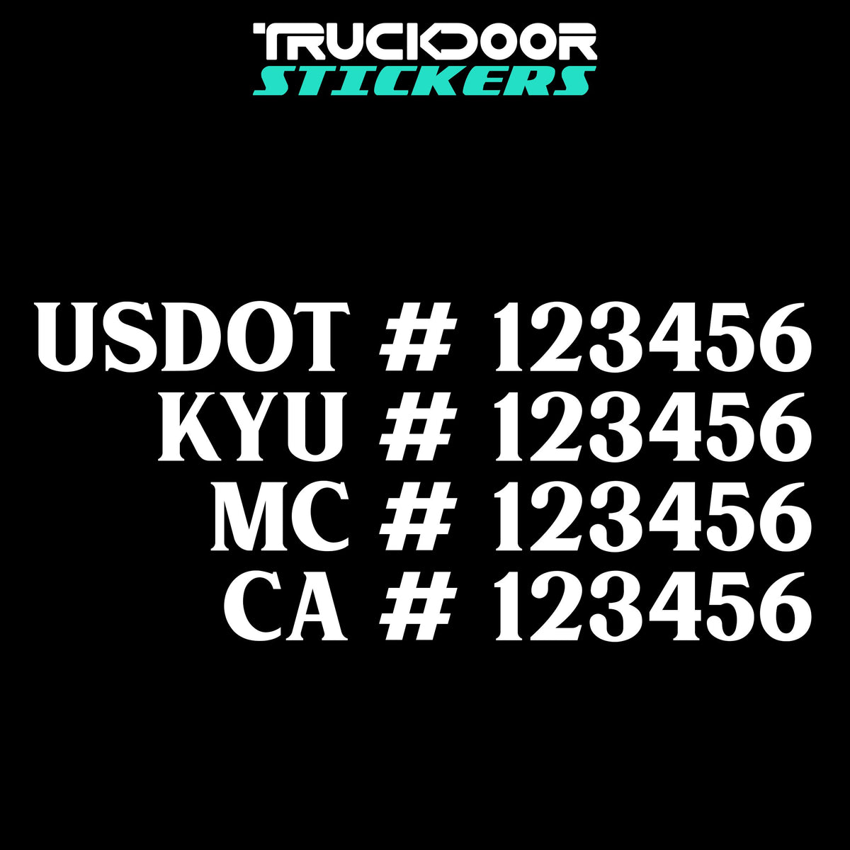 USDOT, KYU, MC & CA Number Decal Sticker (Set of 2) – truckdoorstickers
