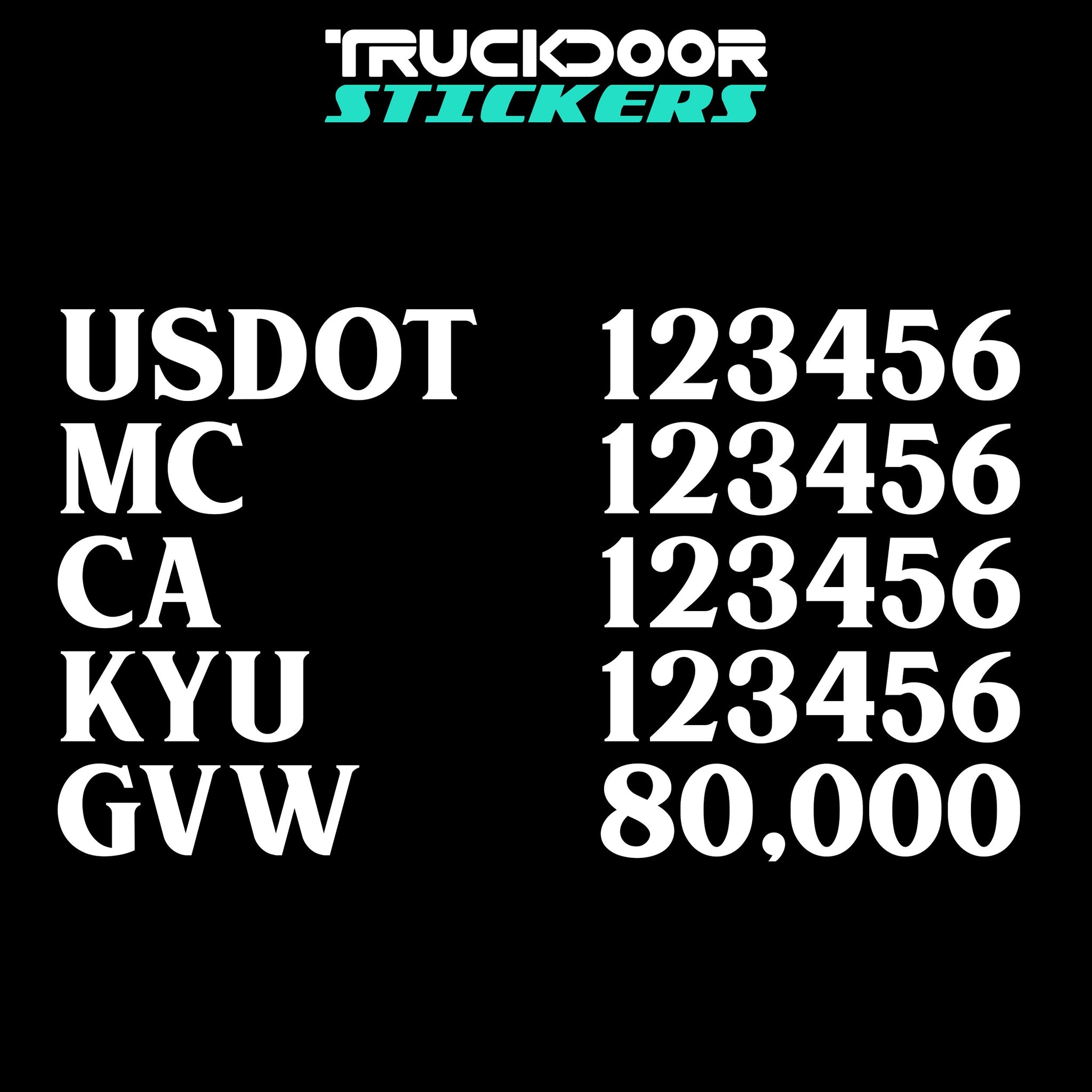 usdot, mc, ca, kyu & gvw decal sticker