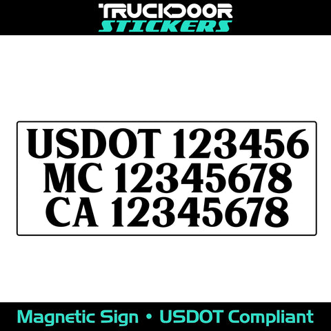 usdot mc ca number magnetic sign