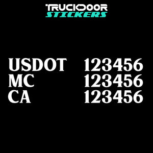 usdot, mc & ca number decal sticker