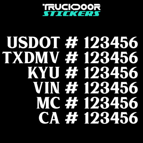 usdot txdmv kyu vin mc ca number decal